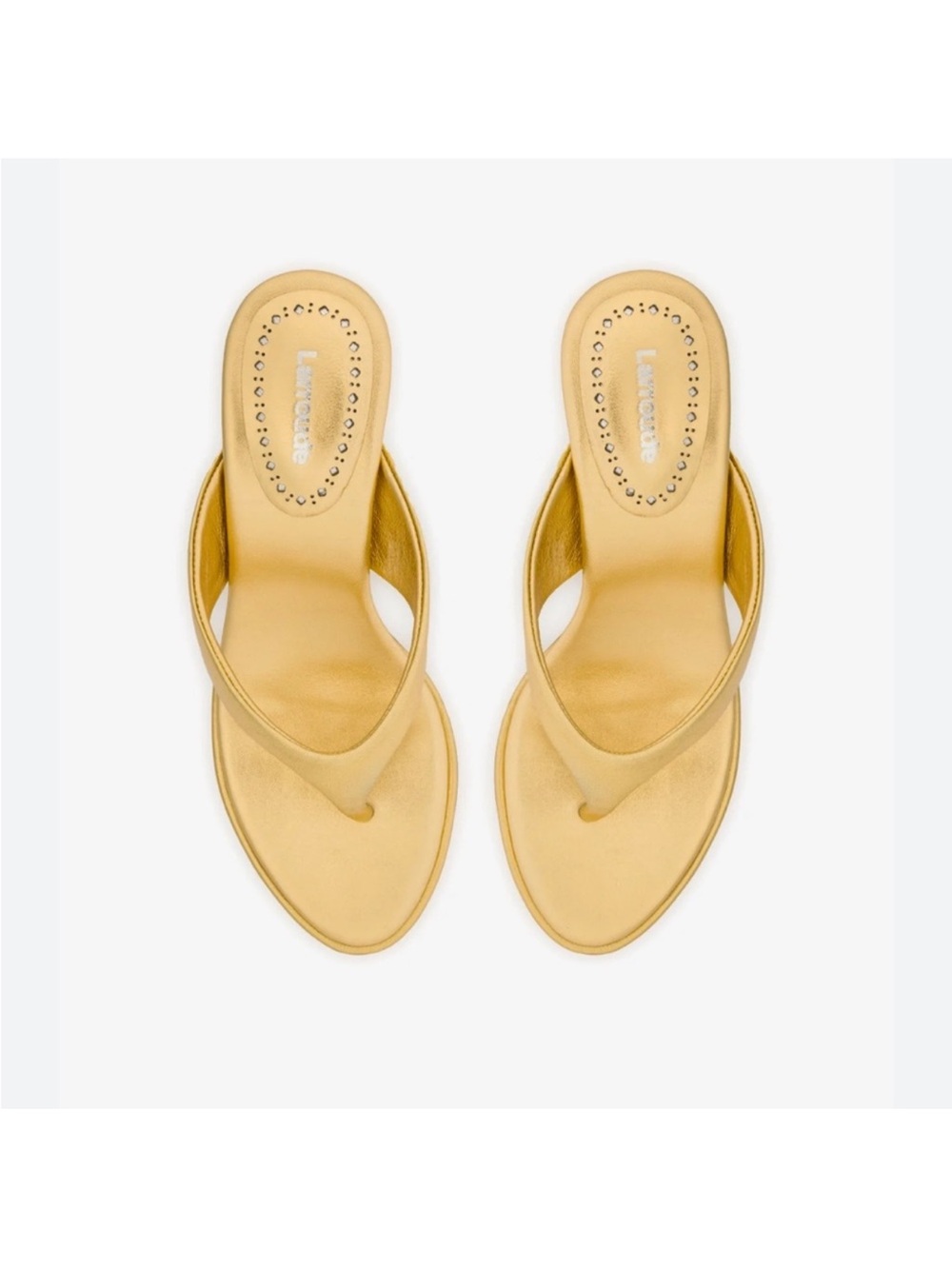 Larroudé Gaia Sandal Size 7.5 Gold Metallic Leather Thong Heels New